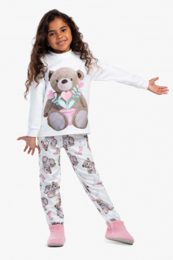 Pijama infantil de soft sublimado ursas jardineiras
