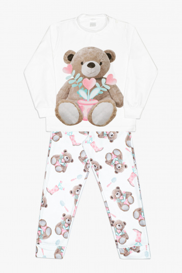 Pijama infantil de soft sublimado ursas jardineiras