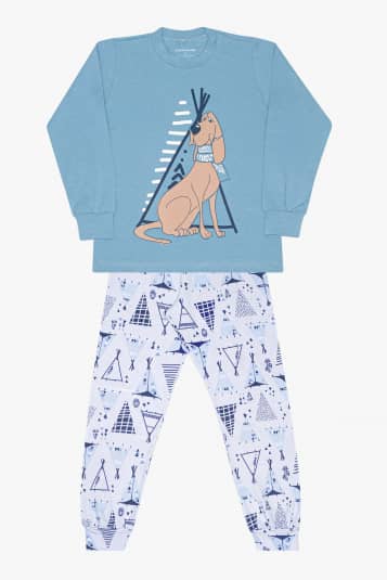 Pijama infantil algodo e modal dog e cabanas
