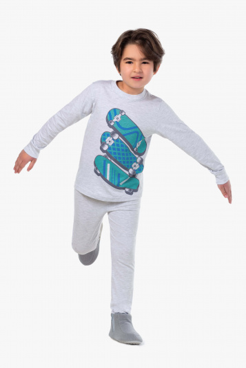Pijama infantil cinza mescla skate