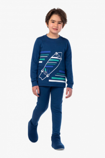 Pijama infantil azul marinho skate - Brilha no escuro