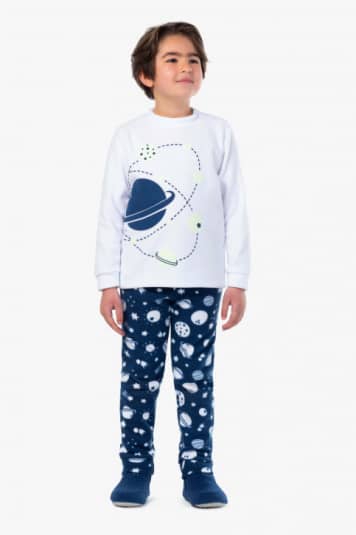 Pijama infantil de soft planetinhas - Brilha no escuro
