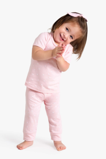 Pijama manga curta rosa estrelinha infantil