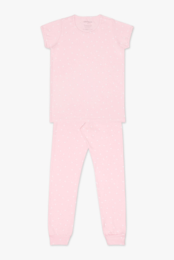 Pijama infantil manga curta rosa estrelinha