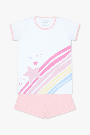 Pijama curto infantil arco-ris e rosa estrelinha