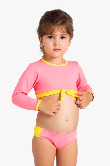 Biquni cropped beb e infantil rosa e amarelo