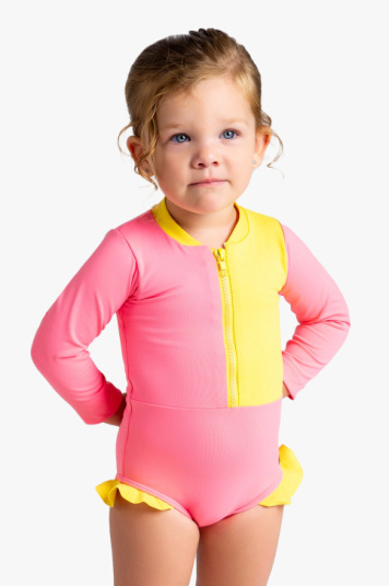 Mai manga longa com zper beb e infantil rosa e amarelo