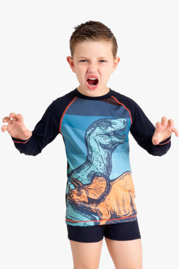 Camiseta teen com proteo solar dinossauros