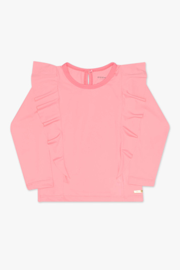 Camiseta com proteo solar rosa com babados beb e infantil