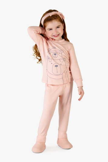 Pijama melange rosa infantil - brilha no escuro