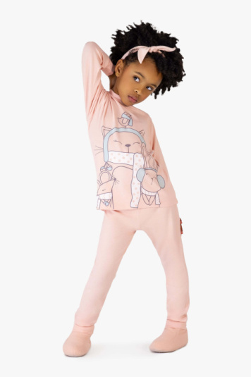 Pijama infantil melange rosa - brilha no escuro