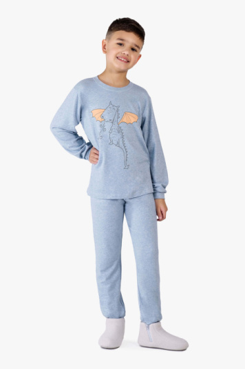Pijama infantil melange azul - brilha no escuro