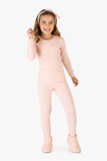 Pijama infantil de melange canelado rosa prola