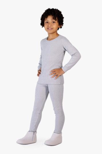 Pijama infantil de melange canelado cinza mescla