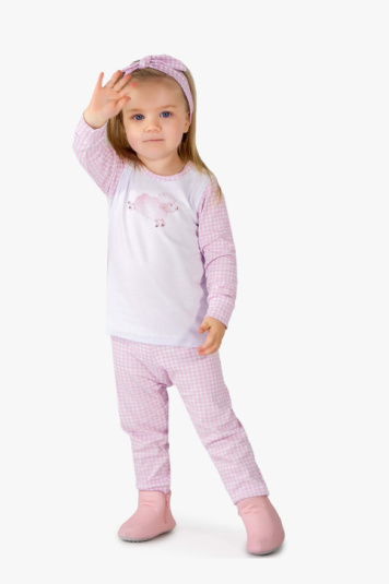 Pijama xadrez vichy rosa ovelhinha infantil