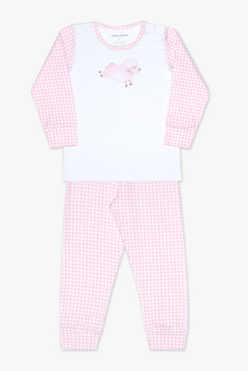 Pijama xadrez vichy rosa ovelhinha infantil