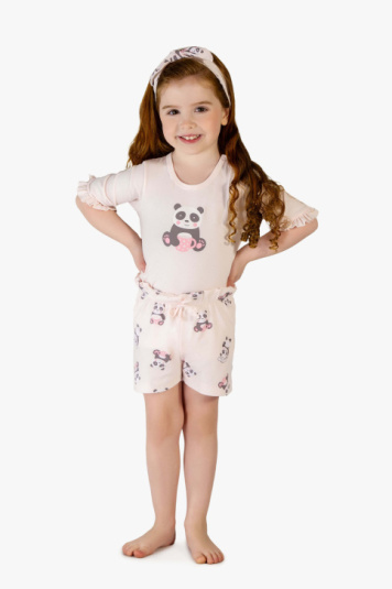 Pijama curto algodo e modal panda infantil