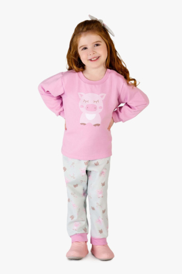 Pijama moletinho porquinho infantil - Brilha no escuro