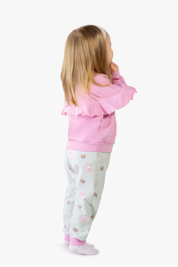 Pijama moletinho babado com frufru rosa infantil