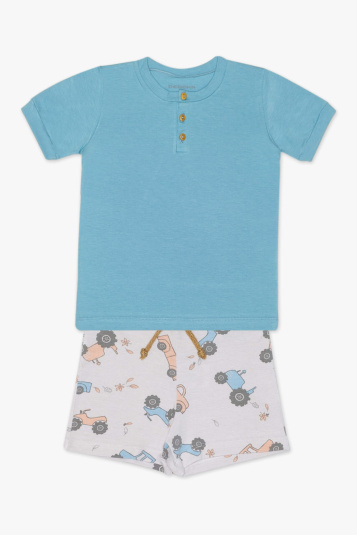 Pijama curto algodo e modal tratorzinho infantil