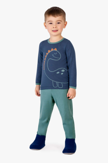Pijama modal azul dino infantil - Brilha no escuro