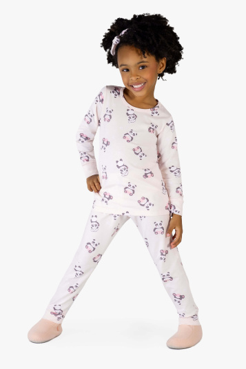 Pijama infantil algodo e modal panda rosa