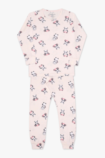 Pijama teen algodo e modal panda rosa