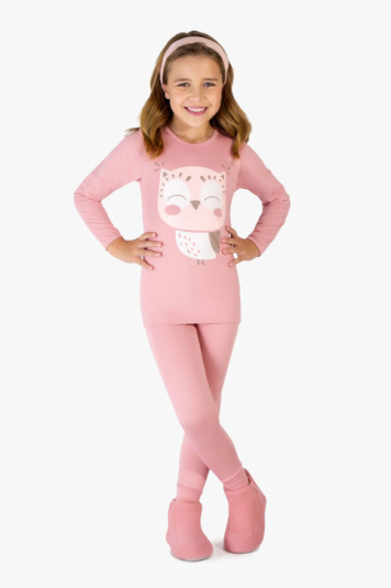 Pijama teen trmico rosa corujinha