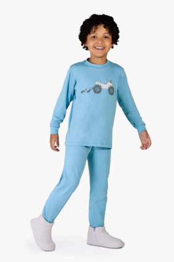 Pijama infantil algodo e modal tratorzinho azul