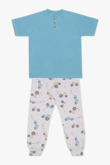 Pijama infantil curto algodo e modal tratorzinho 
