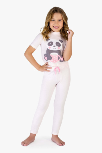 Pijama teen cropped panda - Brilha no Escuro