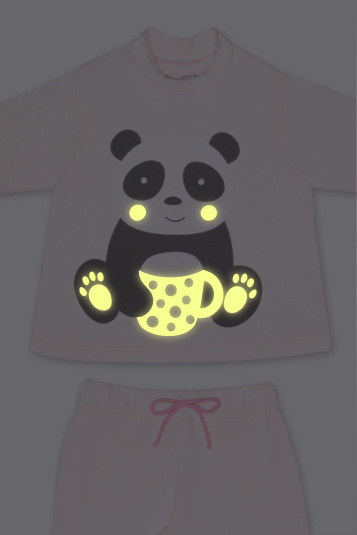 Pijama teen cropped panda - Brilha no Escuro