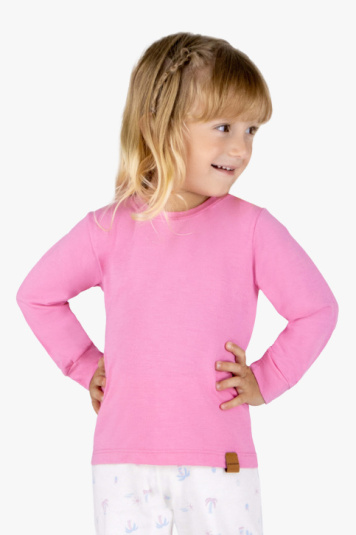 Camiseta de modal rosa manga longa infantil