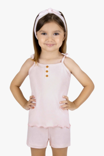Pijama regata de algodo e modal rosa infantil