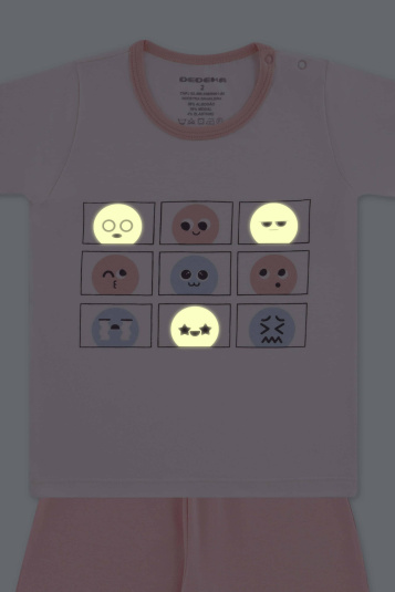 Pijama algodo e modal emojis infantil - Brilha no escuro