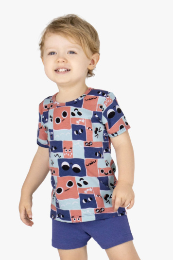 Pijama curto de algodo e modal happy infantil