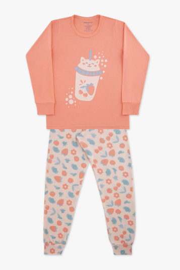 Pijama longo infantil de modal flores e frutas