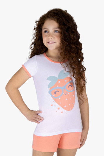 Pijama infantil de modal liso morango - Brilha no escuro