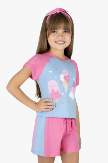 Pijama cropped infantil de modal liso refresca a 