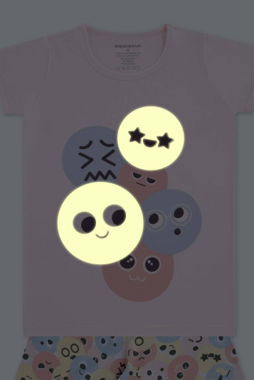 Pijama teen de algodo e modal emojis - Brilha no escuro