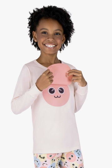 Pijama teen de algodo e modal emojis - Com aplicao