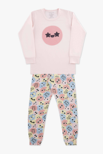 Pijama teen de algodo e modal emojis - Com aplicao