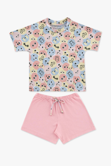 Pijama cropped teen algodo e modal emojis 