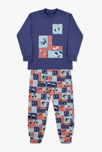 Pijama infantil algodo e modal happy - Brilha no escuro