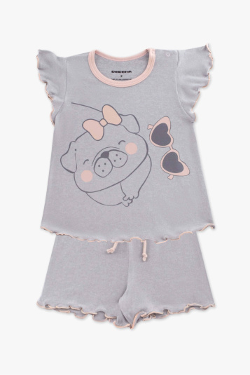 Pijama curto de melange ursinha e culos infantil