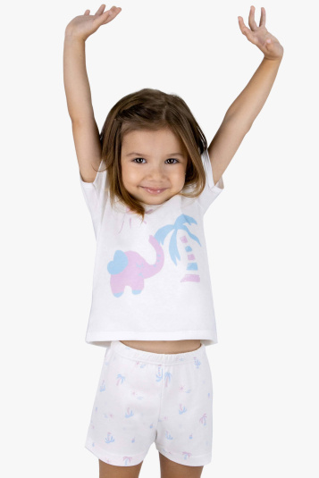 Pijama curto coqueiros e elefante infantil menina