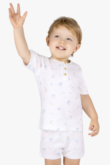Pijama curto com peitilho coqueiros infantil menino