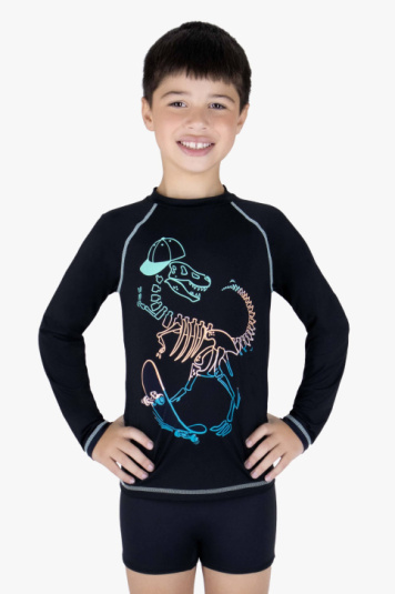Conjunto infantil camiseta proteo solar sunga dino skate