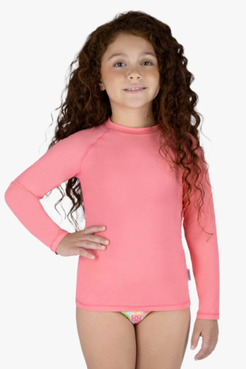 Camiseta infantil com proteo solar rosa flamingo
